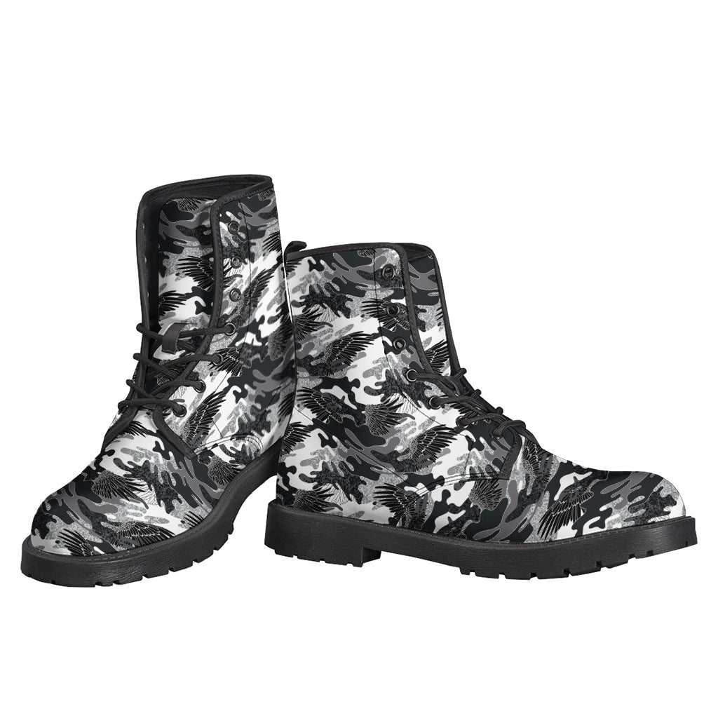 Dazzle in Style with Camouflage Wings Pattern Leather Boots - 3