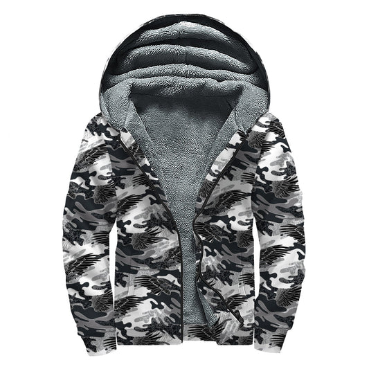 Dazzle Wings Camouflage Sherpa Lined Zip Up Hoodie for Groovy Hippies - 1