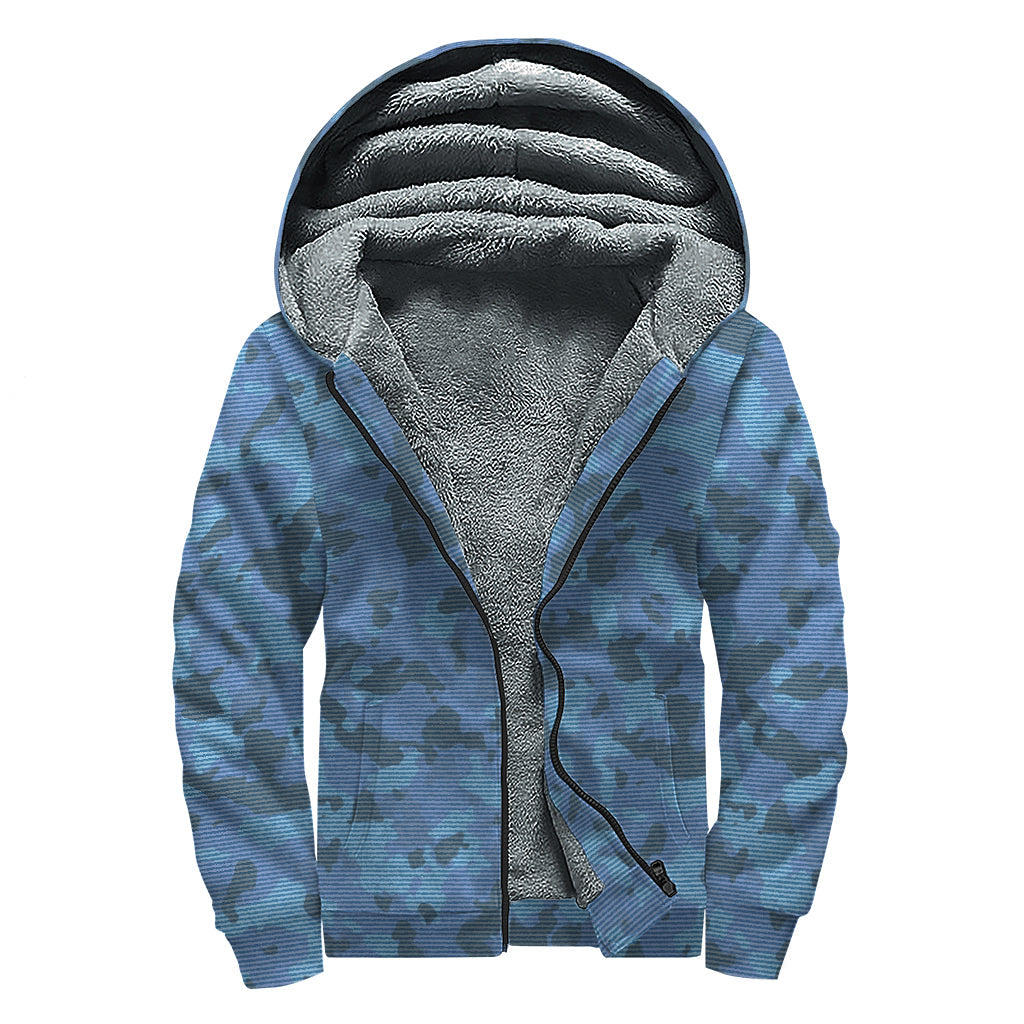 Groovy Camouflage Denim Sherpa Hoodie for Free-Spirited Hippies - 1