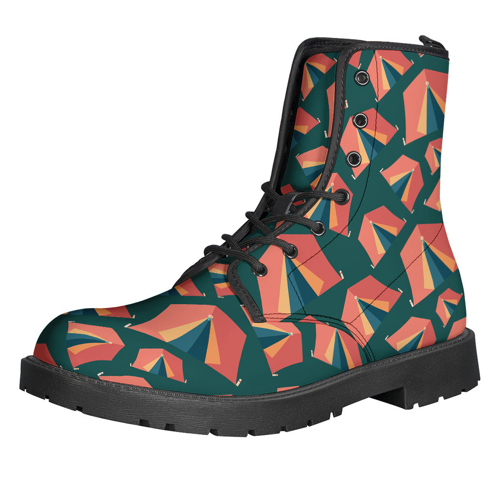 Groovy Camping Tent Pattern Print Leather Boots for Free-Spirited Hippies - 1