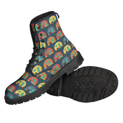 Camping Van Pattern Leather Boots: Lightweight and Stylish for Hippies - 2