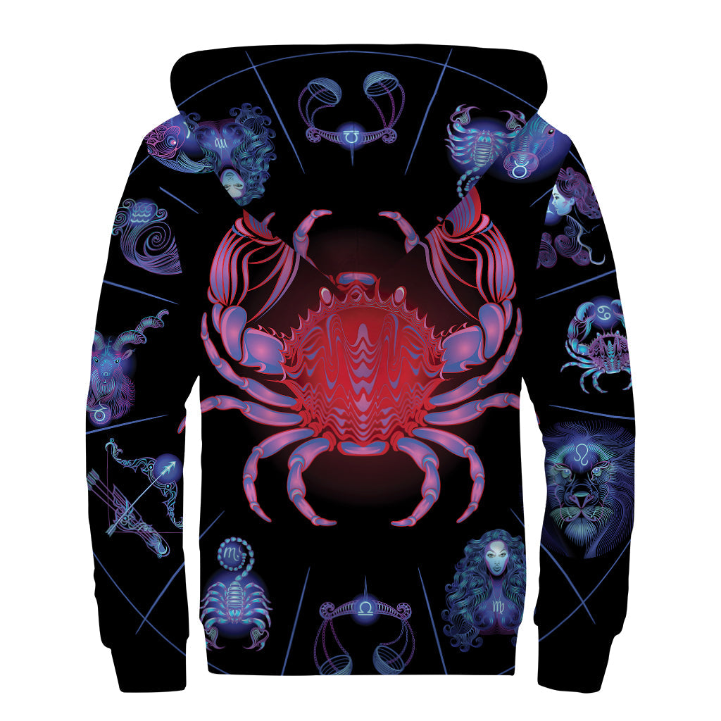 Cancer and Astrological Signs Print Sherpa Lined Zip Up Hoodie for the Groovy Hippie - 2