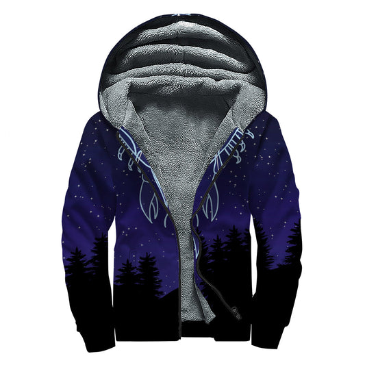 Cancer Constellation Print Sherpa Lined Zip Up Hoodie for Boho Babes - 1