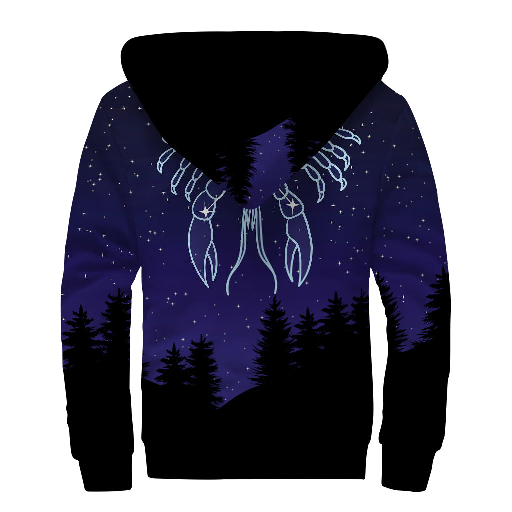 Cancer Constellation Print Sherpa Lined Zip Up Hoodie for Boho Babes - 2