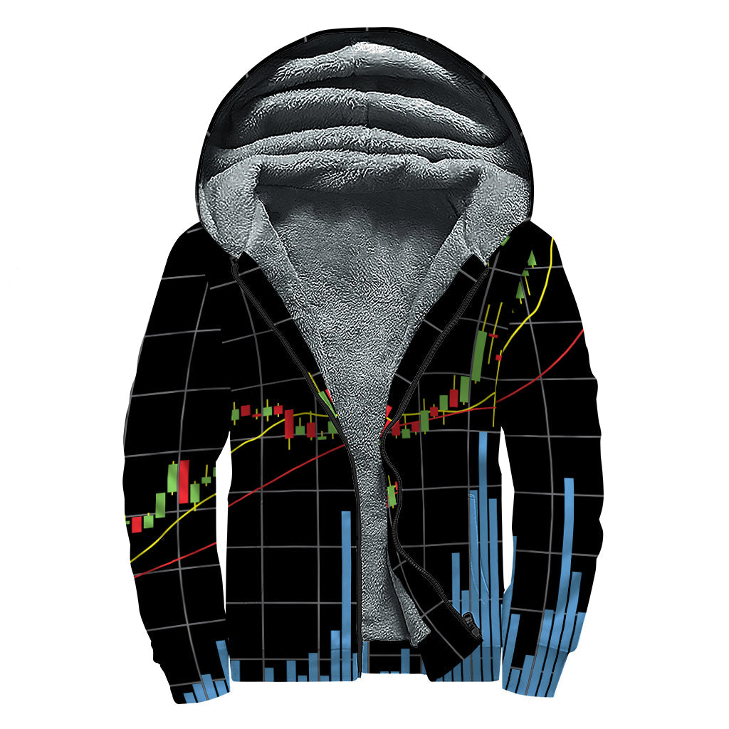 Candlestick Stock Graph Chart Print Sherpa Lined Zip Up Hoodie for the Groovy Hippies - 1