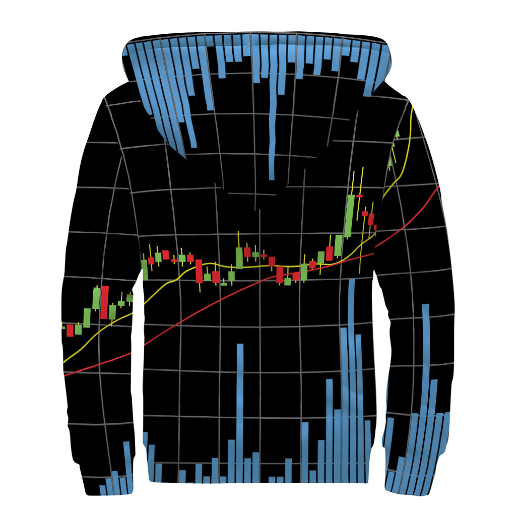 Candlestick Stock Graph Chart Print Sherpa Lined Zip Up Hoodie for the Groovy Hippies - 2