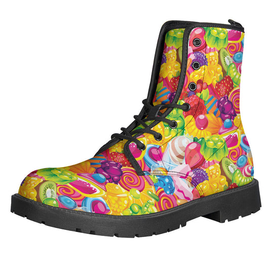 Groovy Candy and Jelly Pattern Leather Boots for the Free-Spirited Hippie - 1