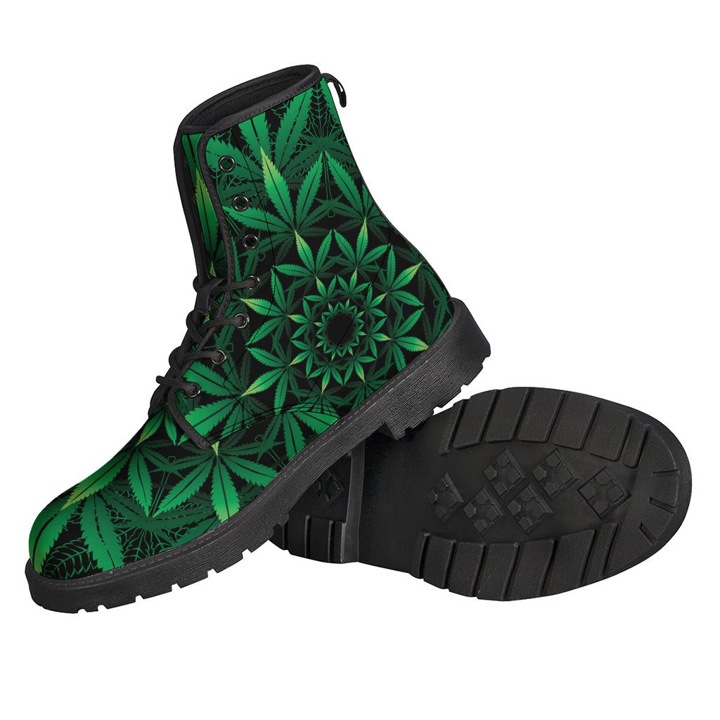 Cannabis Leaf Mandala Print Leather Boots for the Free-Spirited Hippie - 2