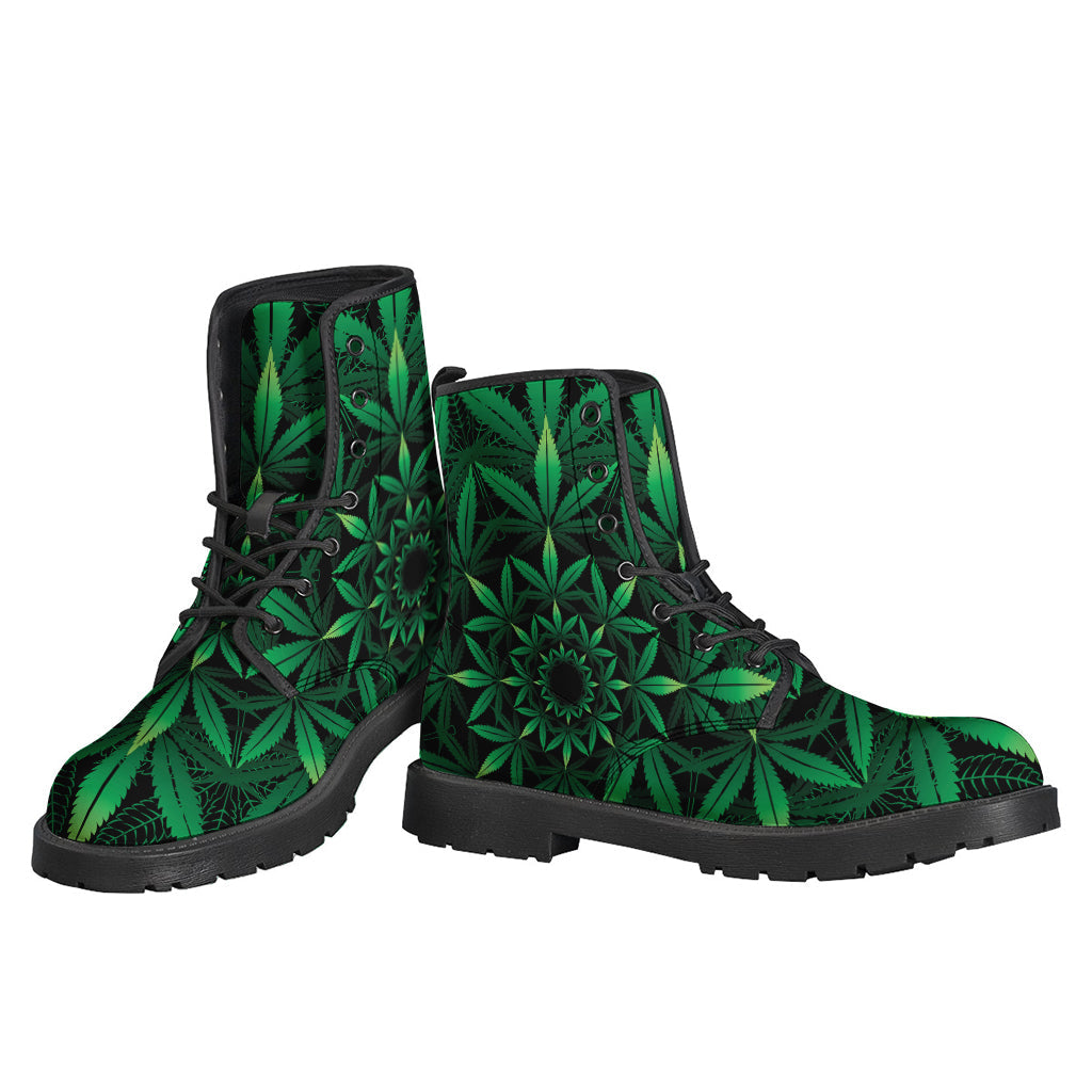 Cannabis Leaf Mandala Print Leather Boots for the Free-Spirited Hippie - 3