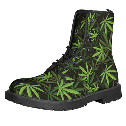 Cannabis Leaves Pattern Leather Lightweight Boots for the Free-Spirited Hippie - 1