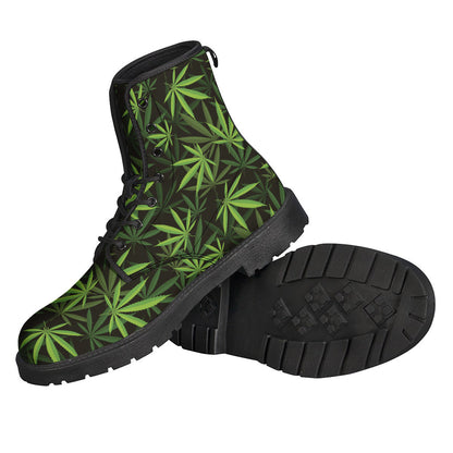 Cannabis Leaves Pattern Leather Lightweight Boots for the Free-Spirited Hippie - 2