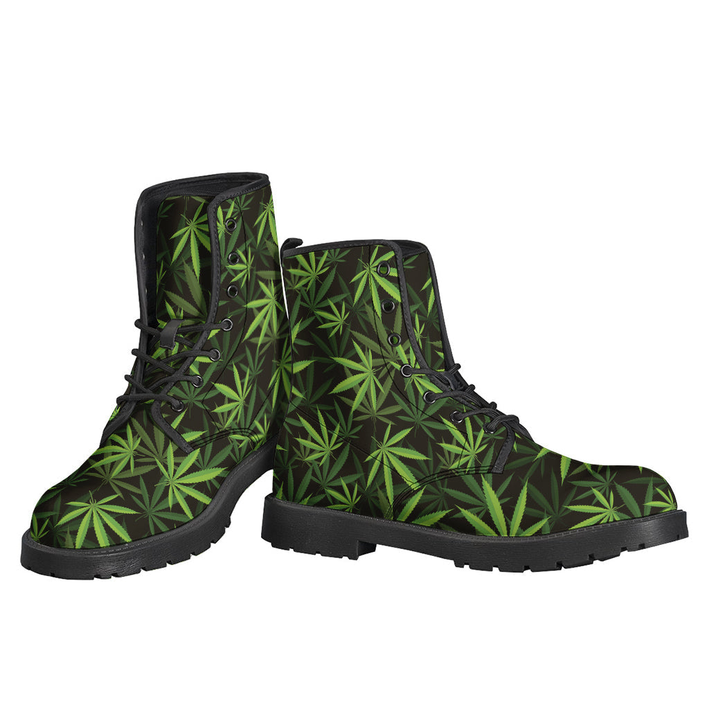 Cannabis Leaves Pattern Leather Lightweight Boots for the Free-Spirited Hippie - 3