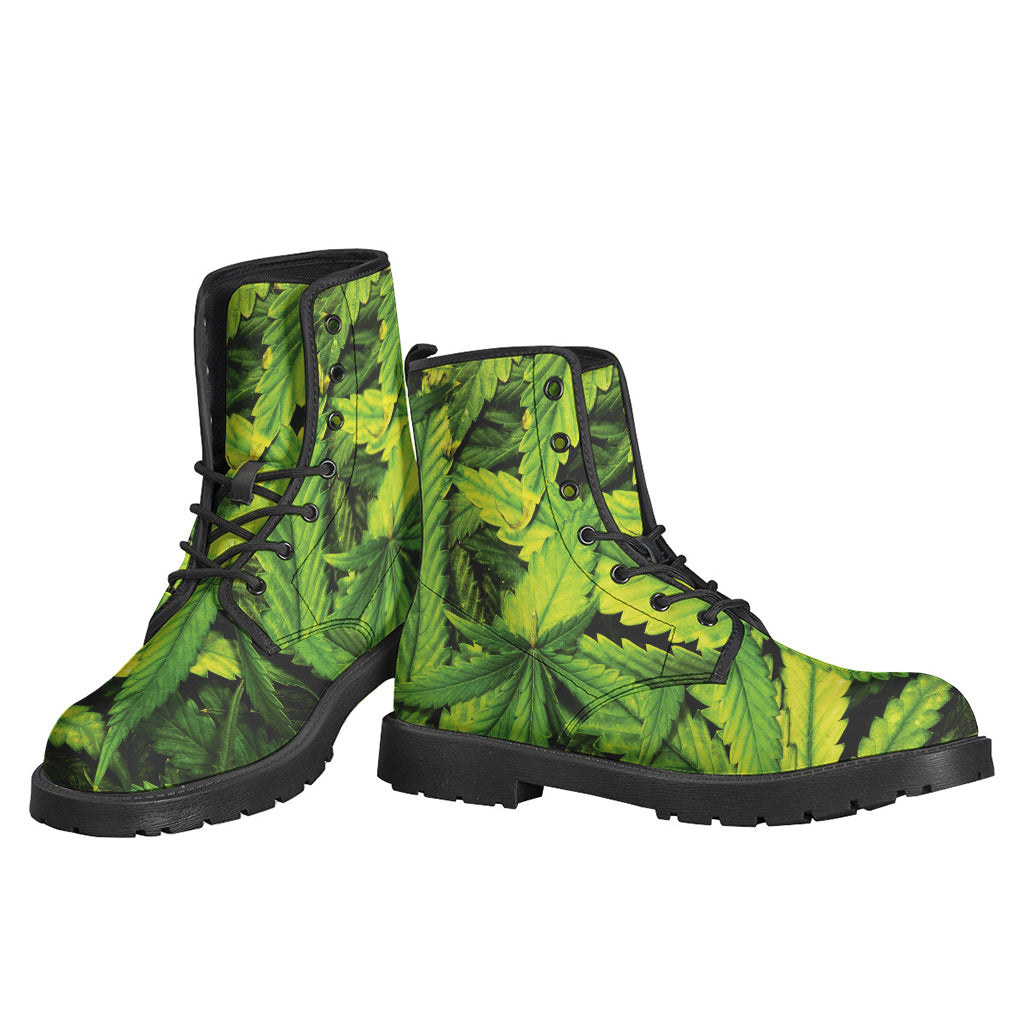 Cannabis Print Leather Boots for the Free-Spirited Hippie Souls - 3