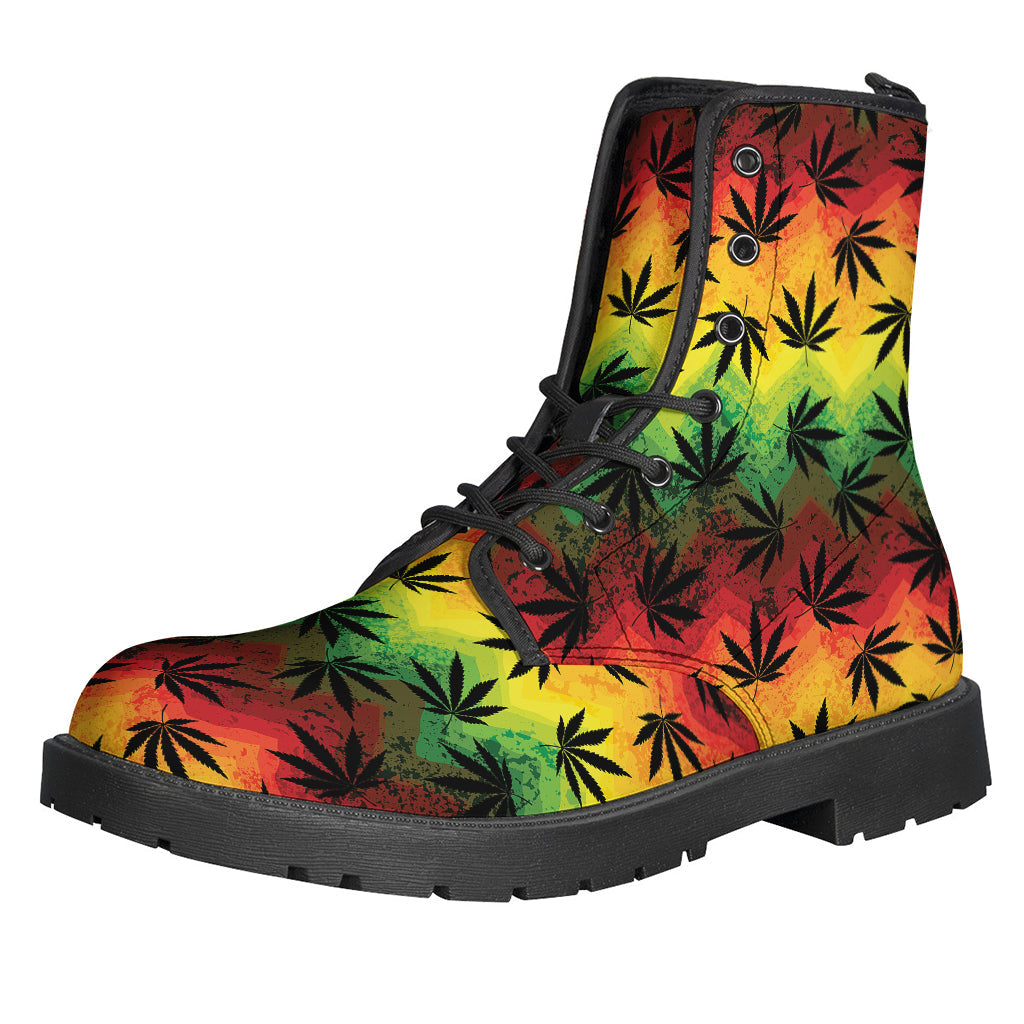 Cannabis Rasta Pattern Leather Boots: The Perfect Hippie Style Statement - 1