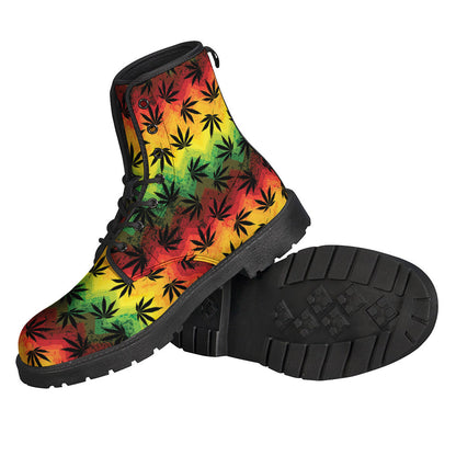 Cannabis Rasta Pattern Leather Boots: The Perfect Hippie Style Statement - 2