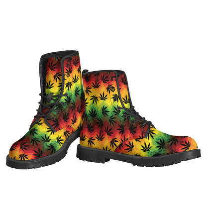 Cannabis Rasta Pattern Leather Boots: The Perfect Hippie Style Statement - 3