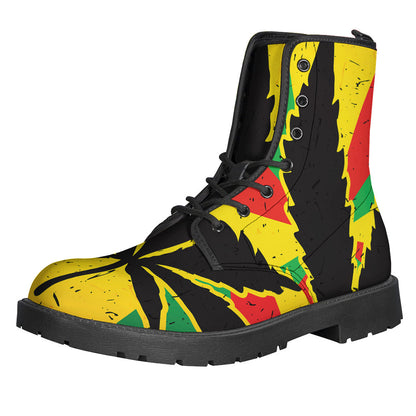 Step Out in Style with Cannabis Rasta Print Leather Boots - 1