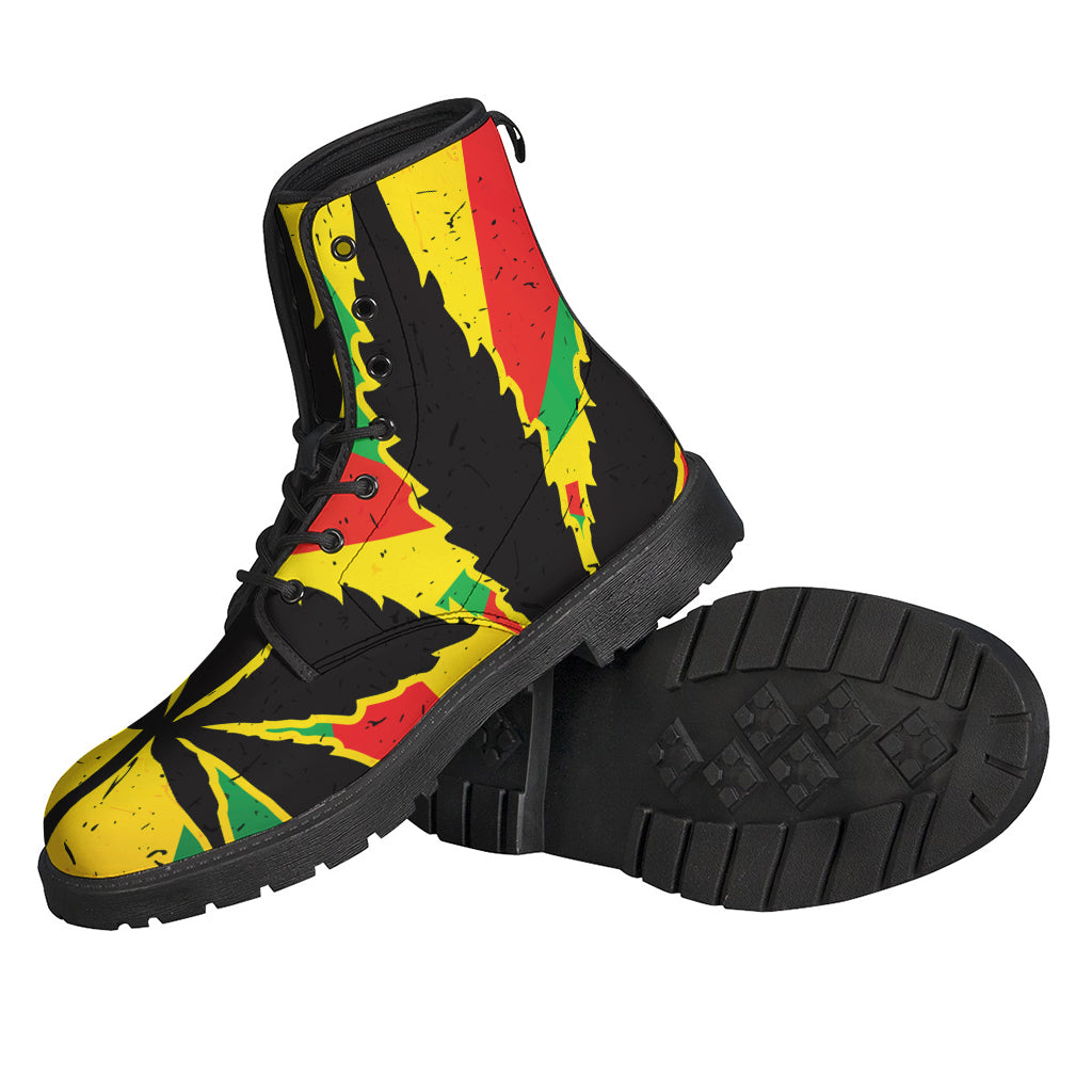 Step Out in Style with Cannabis Rasta Print Leather Boots - 2