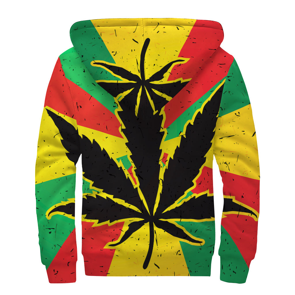 Cannabis Rasta Print Sherpa Lined Zip Up Hoodie: Embrace Your Inner Hippie - 2