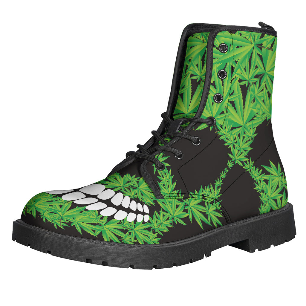 Cannabis Skull Print Leather Boots - The Perfect Footwear for Hippies - 1