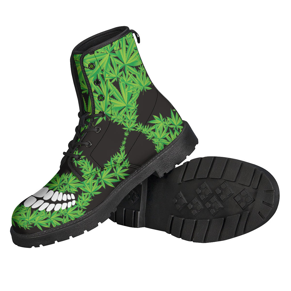 Cannabis Skull Print Leather Boots - The Perfect Footwear for Hippies - 2