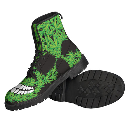 Cannabis Skull Print Leather Boots - The Perfect Footwear for Hippies - 2