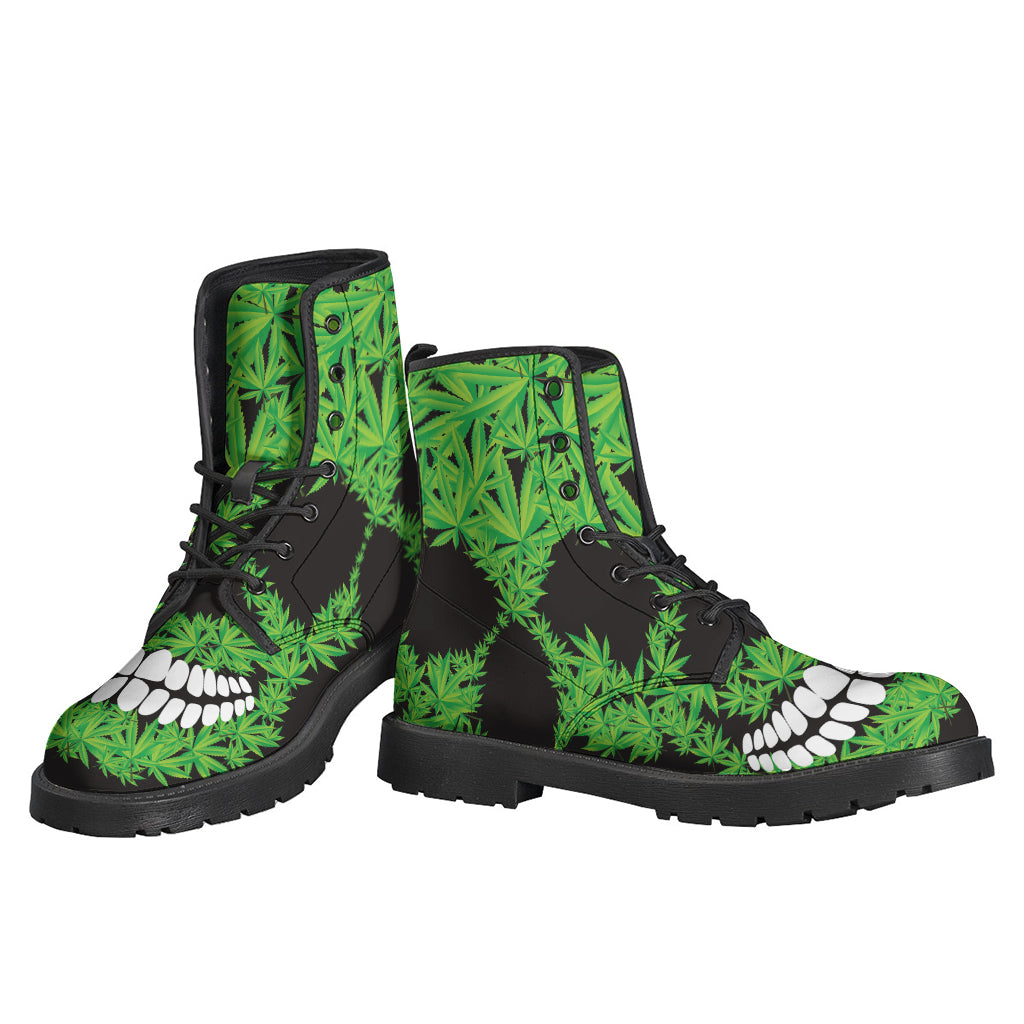 Cannabis Skull Print Leather Boots - The Perfect Footwear for Hippies - 3