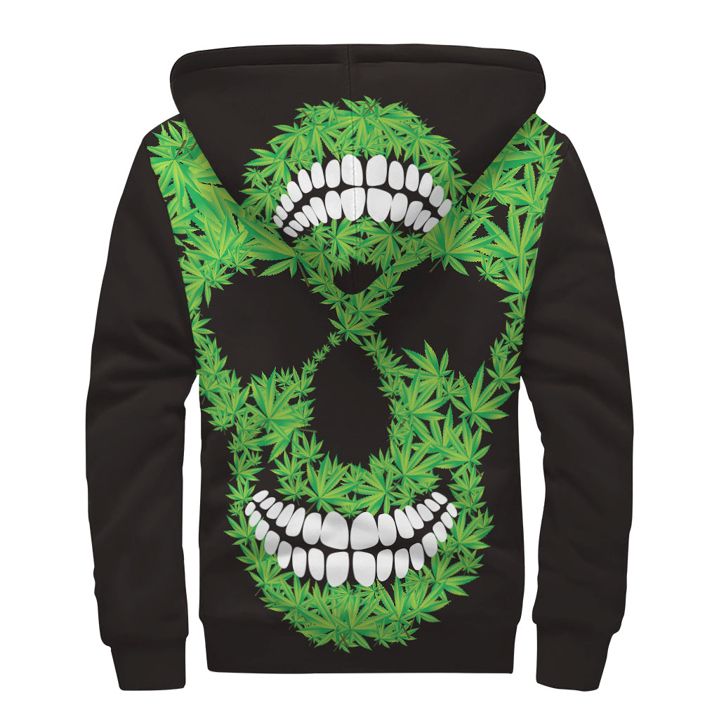 Cannabis Skull Print Sherpa Lined Zip Up Hoodie for Groovy Hippies - 2