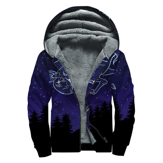 Capricorn Constellation Print Sherpa Lined Zip Up Hoodie - Embrace Your Inner Hippie Style - 1