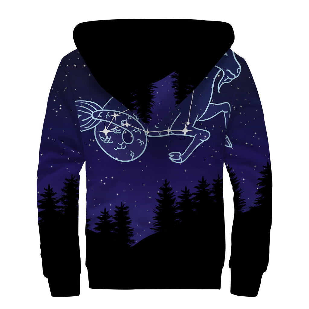 Capricorn Constellation Print Sherpa Lined Zip Up Hoodie - Embrace Your Inner Hippie Style - 2