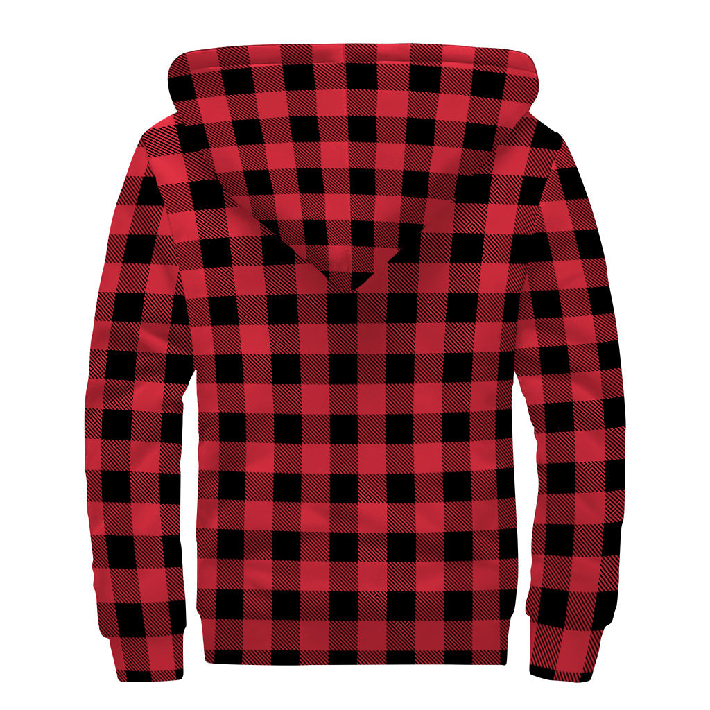 Cardinal Red Buffalo Check Sherpa Lined Zip Up Hoodie for Boho Chic Hippies - 2