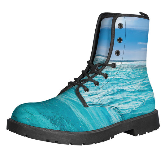 Caribbean Ocean Print Leather Lightweight Boots for Free-Spirited Hippies - 1