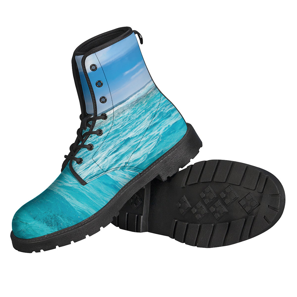 Caribbean Ocean Print Leather Lightweight Boots for Free-Spirited Hippies - 2