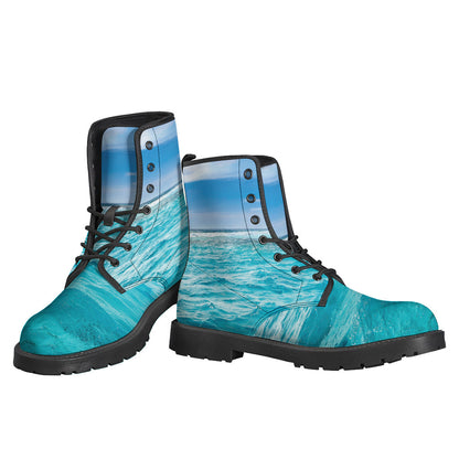 Caribbean Ocean Print Leather Lightweight Boots for Free-Spirited Hippies - 3