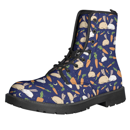 Groovy Vibes: Carrot and Rabbit Pattern Leather Boots for Hippies - 1