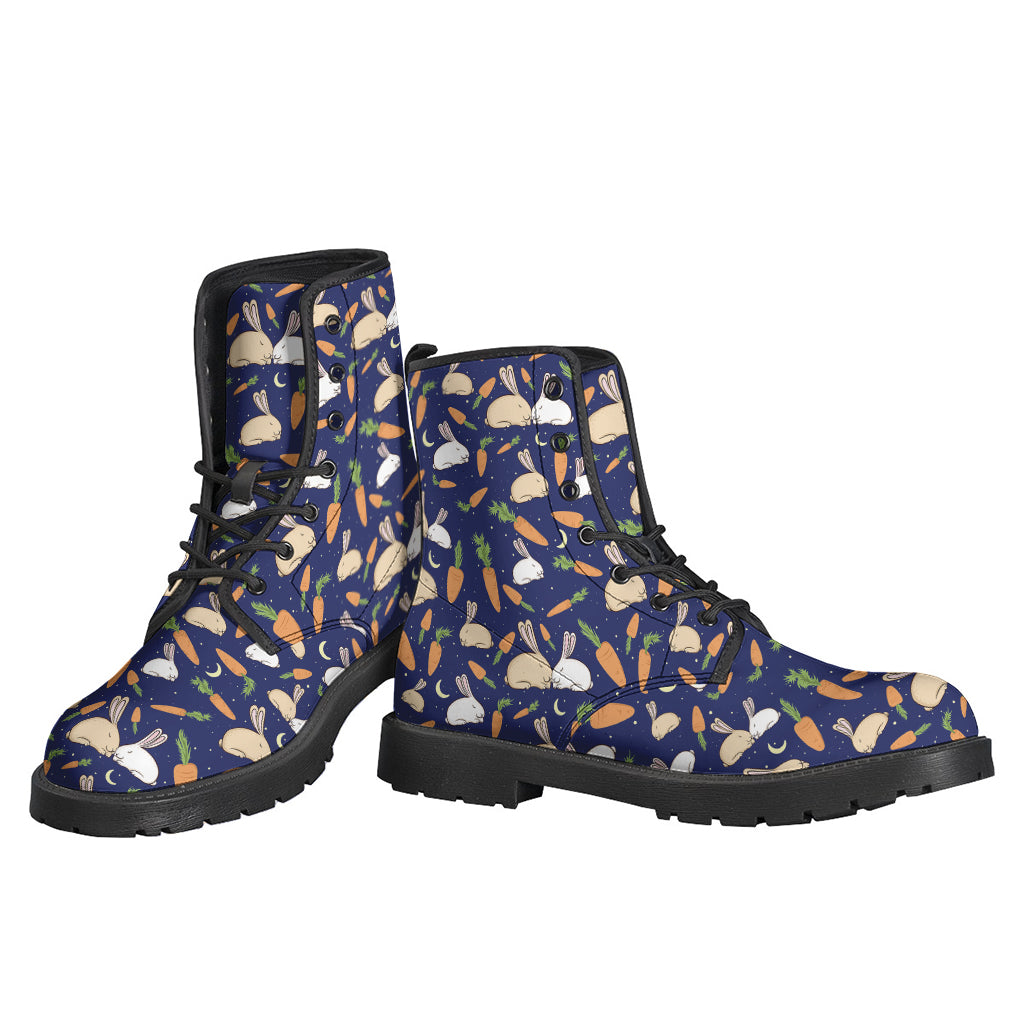 Groovy Vibes: Carrot and Rabbit Pattern Leather Boots for Hippies - 3