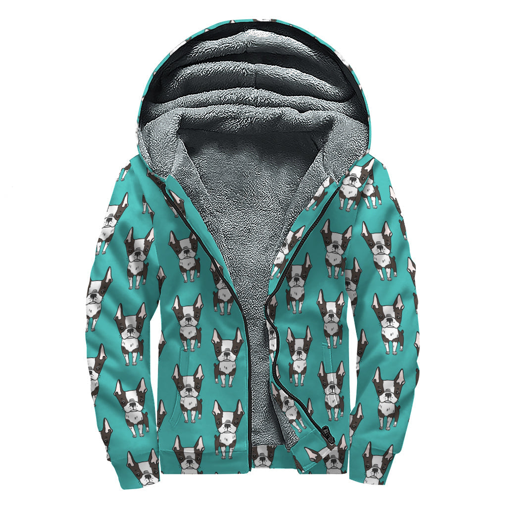 Groovy Boston Terrier Pattern Sherpa Lined Zip Up Hoodie for the Free-Spirited Hippie - 1