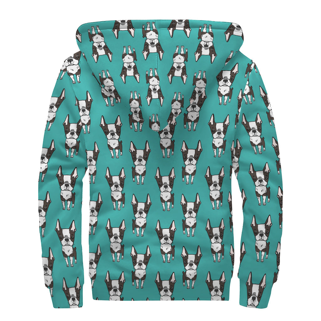 Groovy Boston Terrier Pattern Sherpa Lined Zip Up Hoodie for the Free-Spirited Hippie - 2