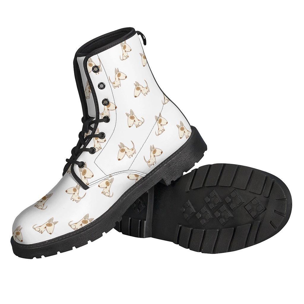 Groovy Cartoon Bull Terrier Pattern Leather Boots for Free-Spirited Hippies - 2