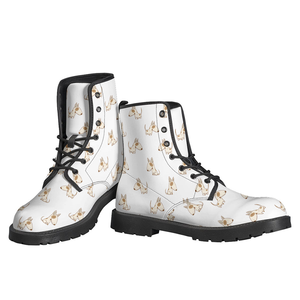 Groovy Cartoon Bull Terrier Pattern Leather Boots for Free-Spirited Hippies - 3