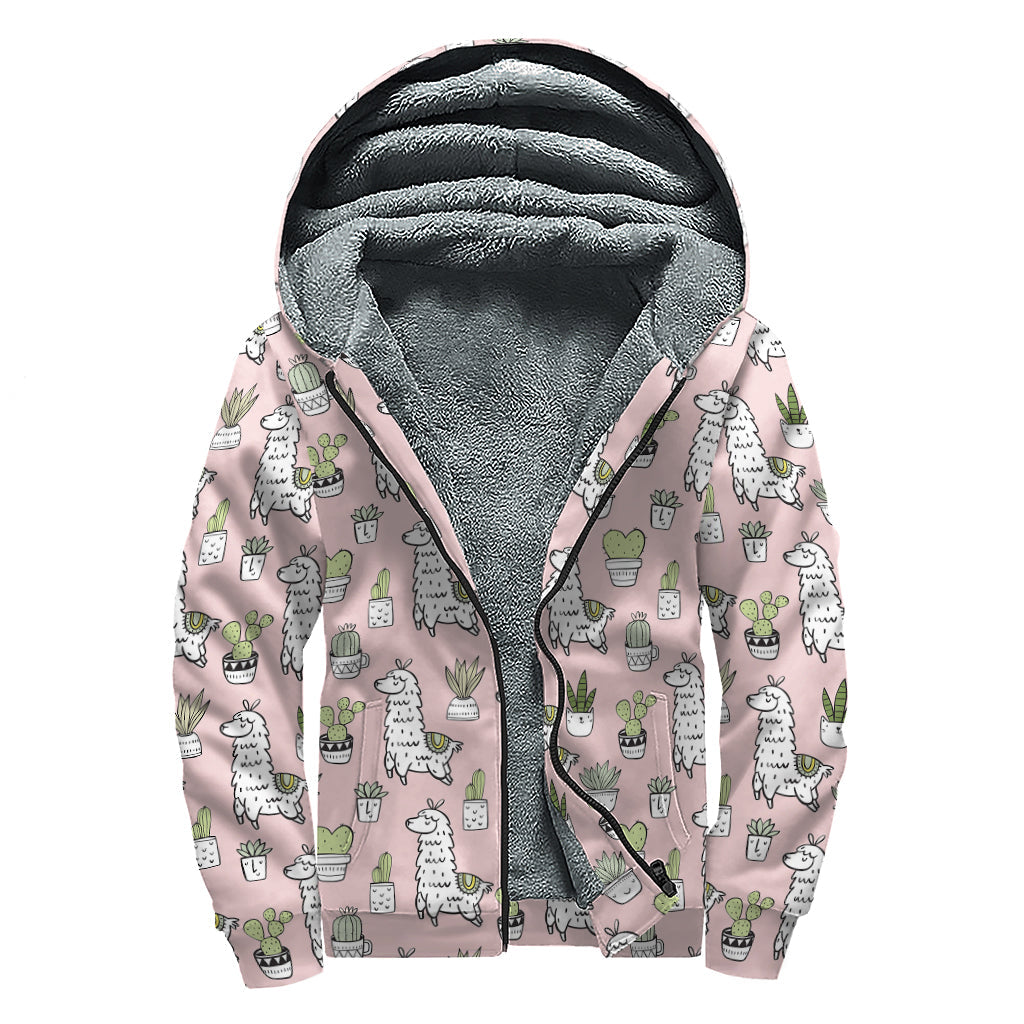 Groovy Llama and Cactus Sherpa Lined Zip Up Hoodie for the Free Spirits - 1