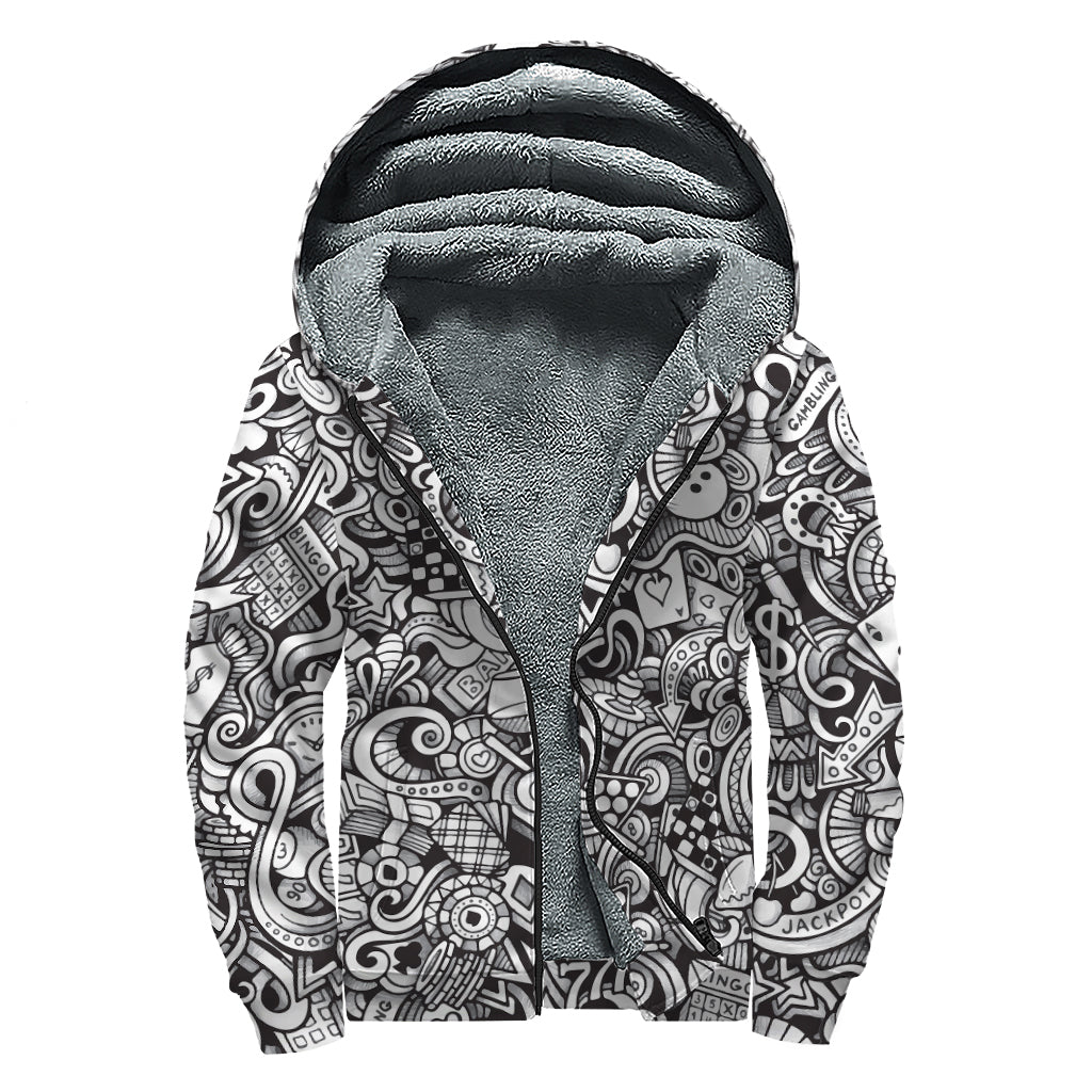 Groovy Cartoon Casino Card Print Sherpa Lined Zip Up Hoodie for Free-Spirited Hippies - 1