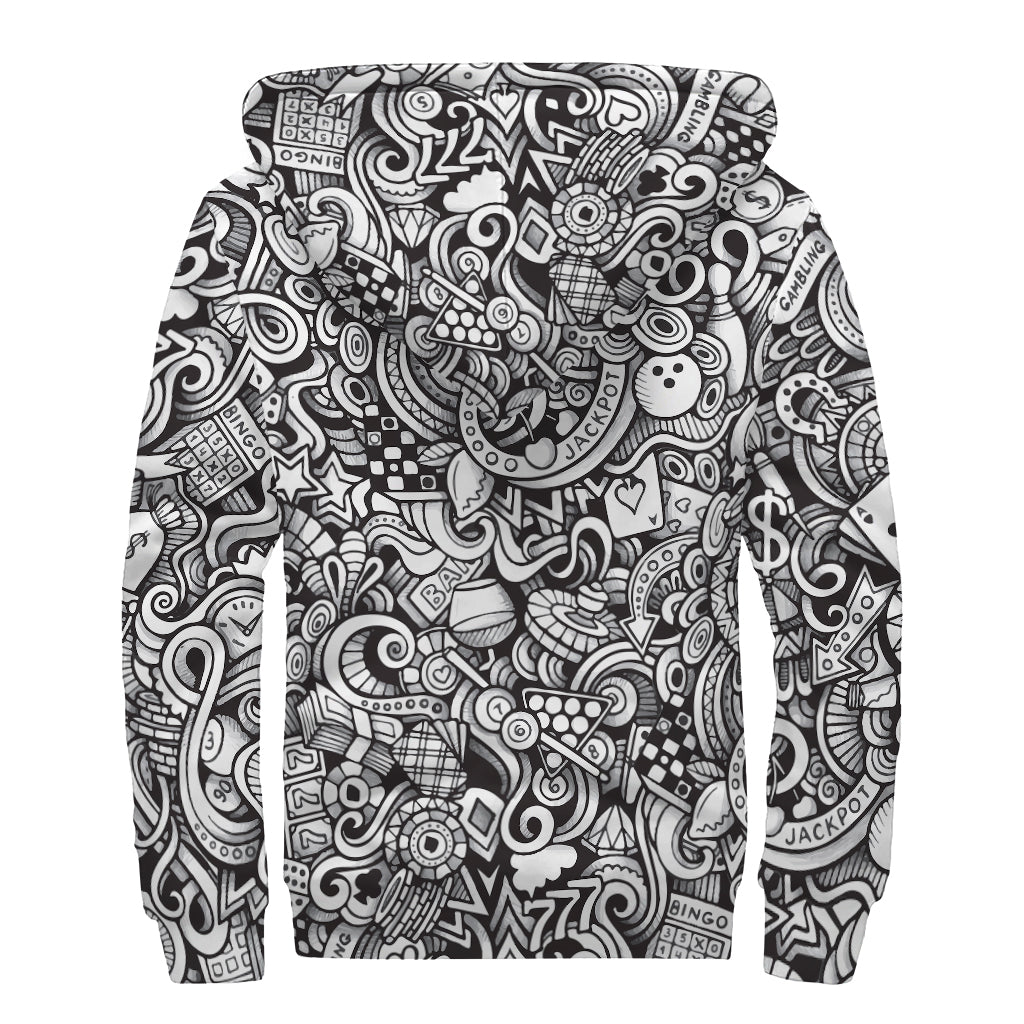 Groovy Cartoon Casino Card Print Sherpa Lined Zip Up Hoodie for Free-Spirited Hippies - 2