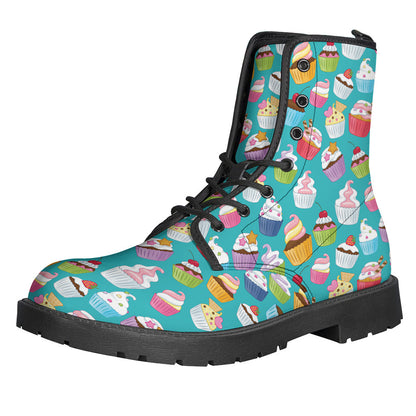 Boho-Chic Cartoon Cupcake Pattern Leather Lightweight Boots - 1