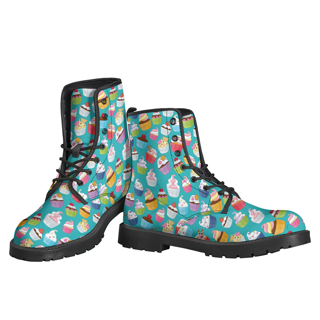 Boho-Chic Cartoon Cupcake Pattern Leather Lightweight Boots - 3