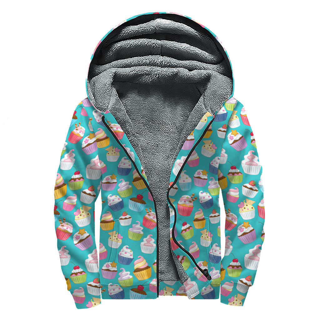 Groovy Cupcake Patterned Sherpa Lined Zip Up Hoodie for Hippies - 1