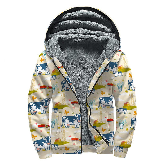 Funky Farm Pattern Sherpa Lined Zip Up Hoodie for Groovy Hippies - 1