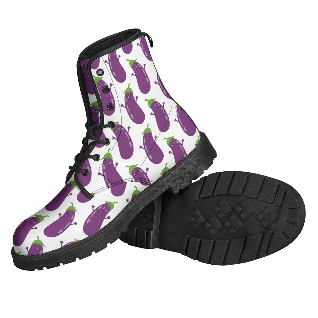 Groovy Eggplant Print Leather Lightweight Boots for the Hippie at Heart - 2