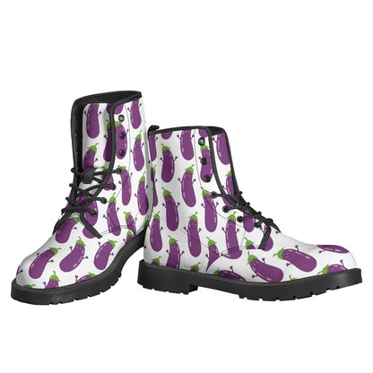 Groovy Eggplant Print Leather Lightweight Boots for the Hippie at Heart - 3