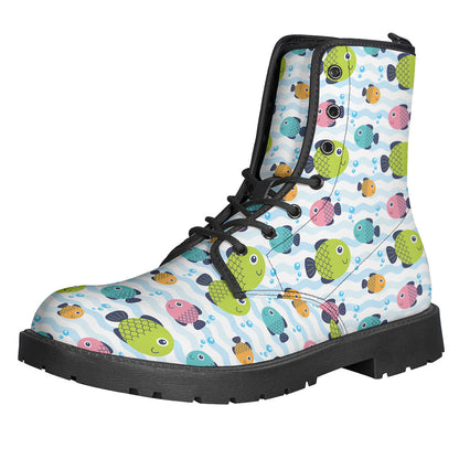 Groovy Cartoon Fish Pattern Leather Lightweight Boots for Hippies - 1